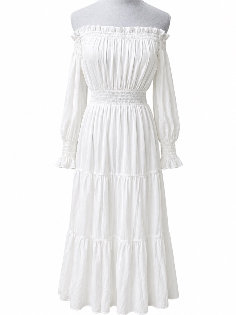 ZESICA White Off Shoulder Smocked Rayon Maxi Dress M